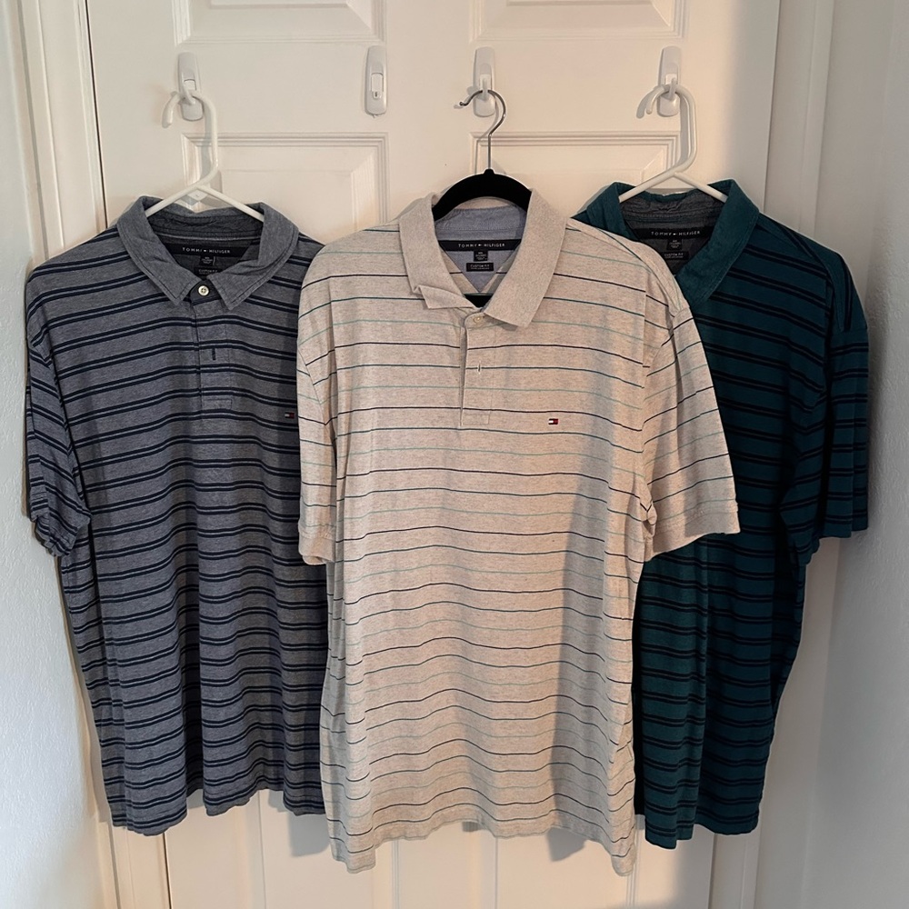 Tommy Hilfiger Men's Polo Shirt Trio - Gray, Cream, Green